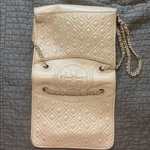 Cream Tory Burch Flemming Cross Body Purse